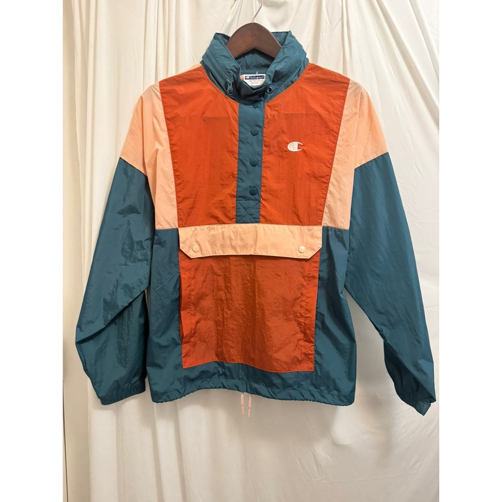 Champion Mens Colorblock Anorak Windbreaker Teal Orange Peach Medium JL7287